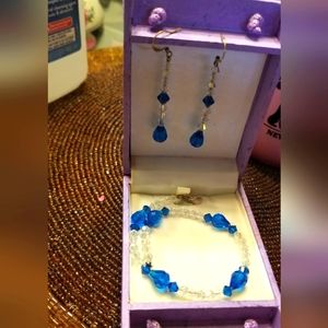 Swarovski Crystal Prom Dancers Delight Blue Hand-made Earring Tear Drop/Anklet